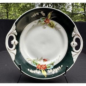 Carl Tielsch CT Oval Serving Bowl Hand Painted Black W Flowers